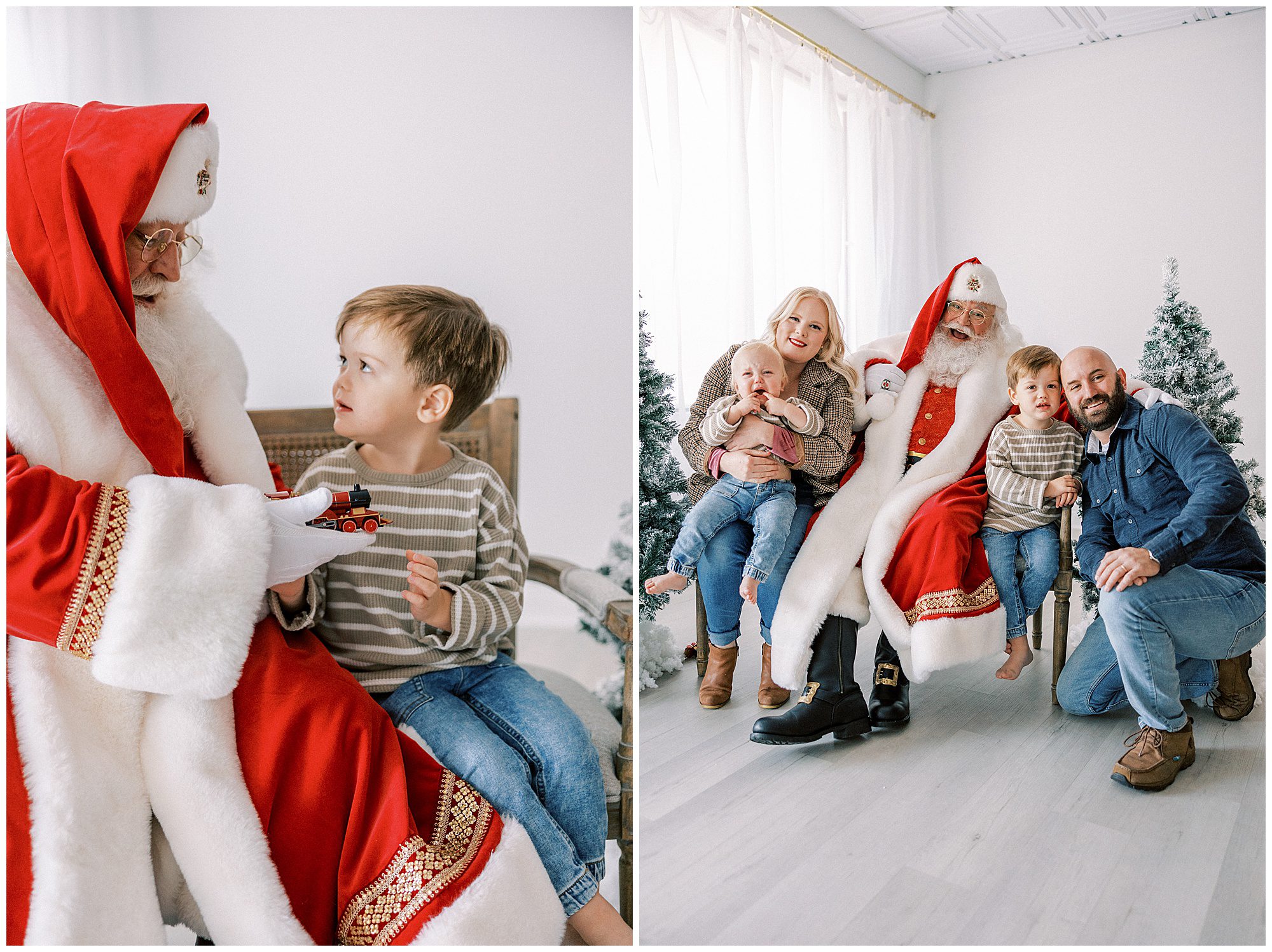 boy with Santa and whole family with Santa