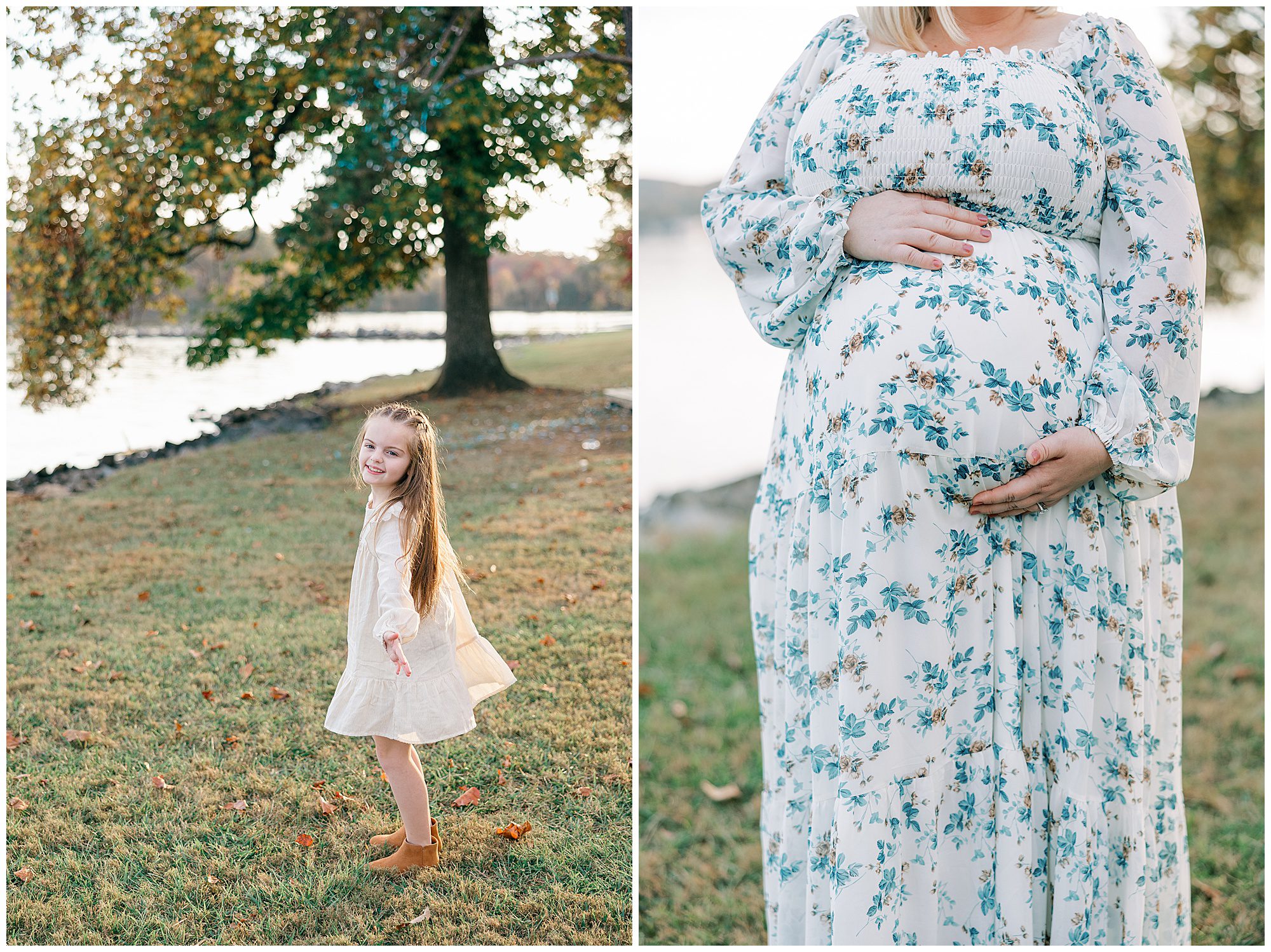 girl twirling and mom holding baby bump
