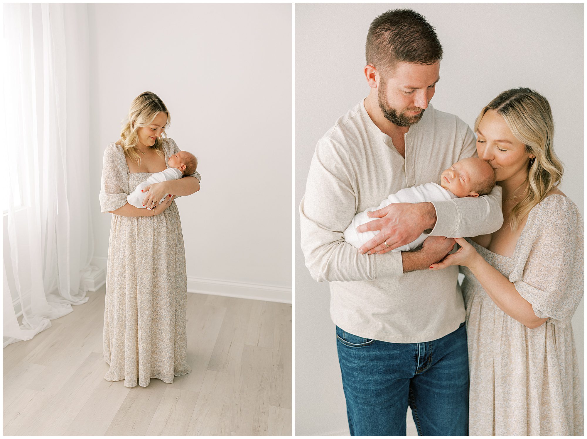 mom and dad holding a sleeping baby at knoxville newborn session