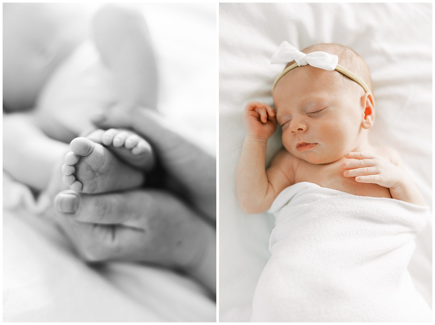 details of newborn posed on bed