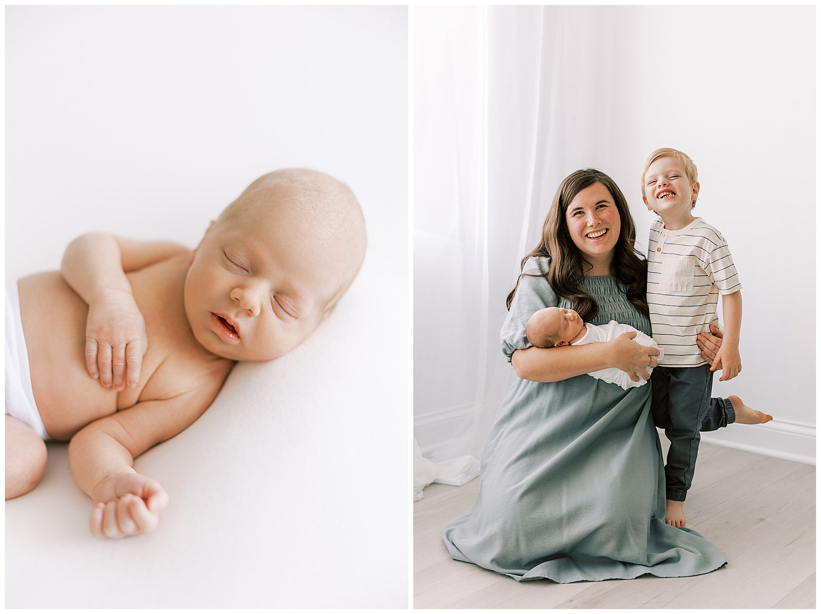 sleeping baby with mom and older brother