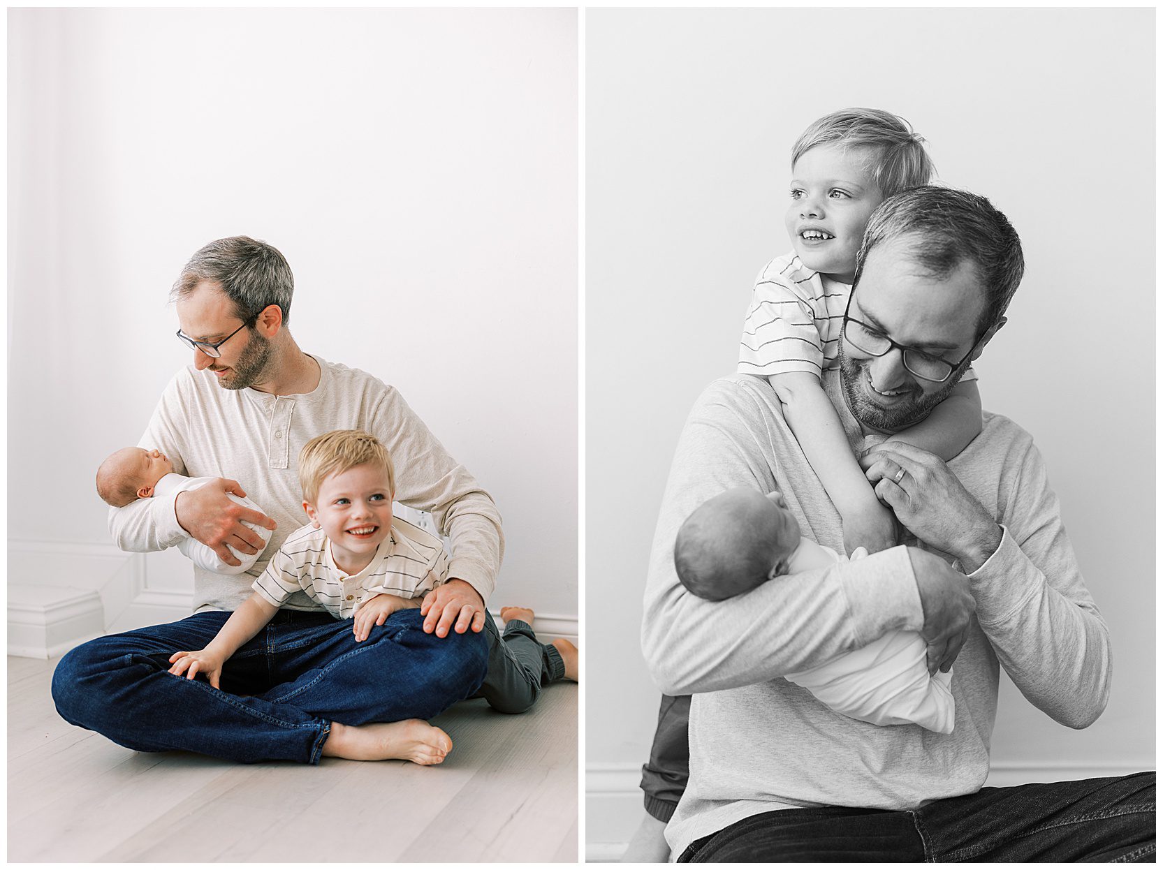 dad and brother looking a new baby brother
