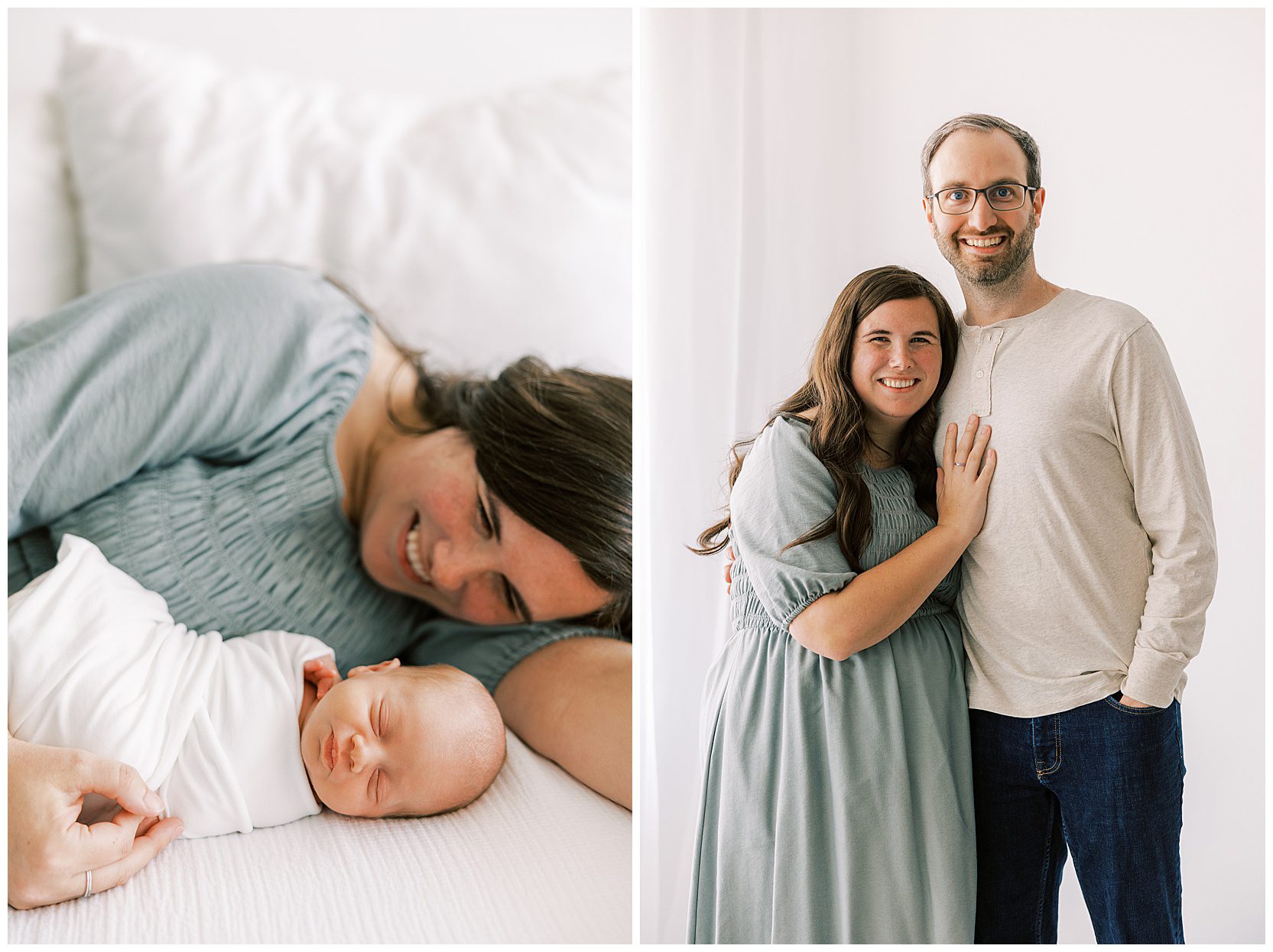 photo of mom and baby on bed, photo of mom and dad