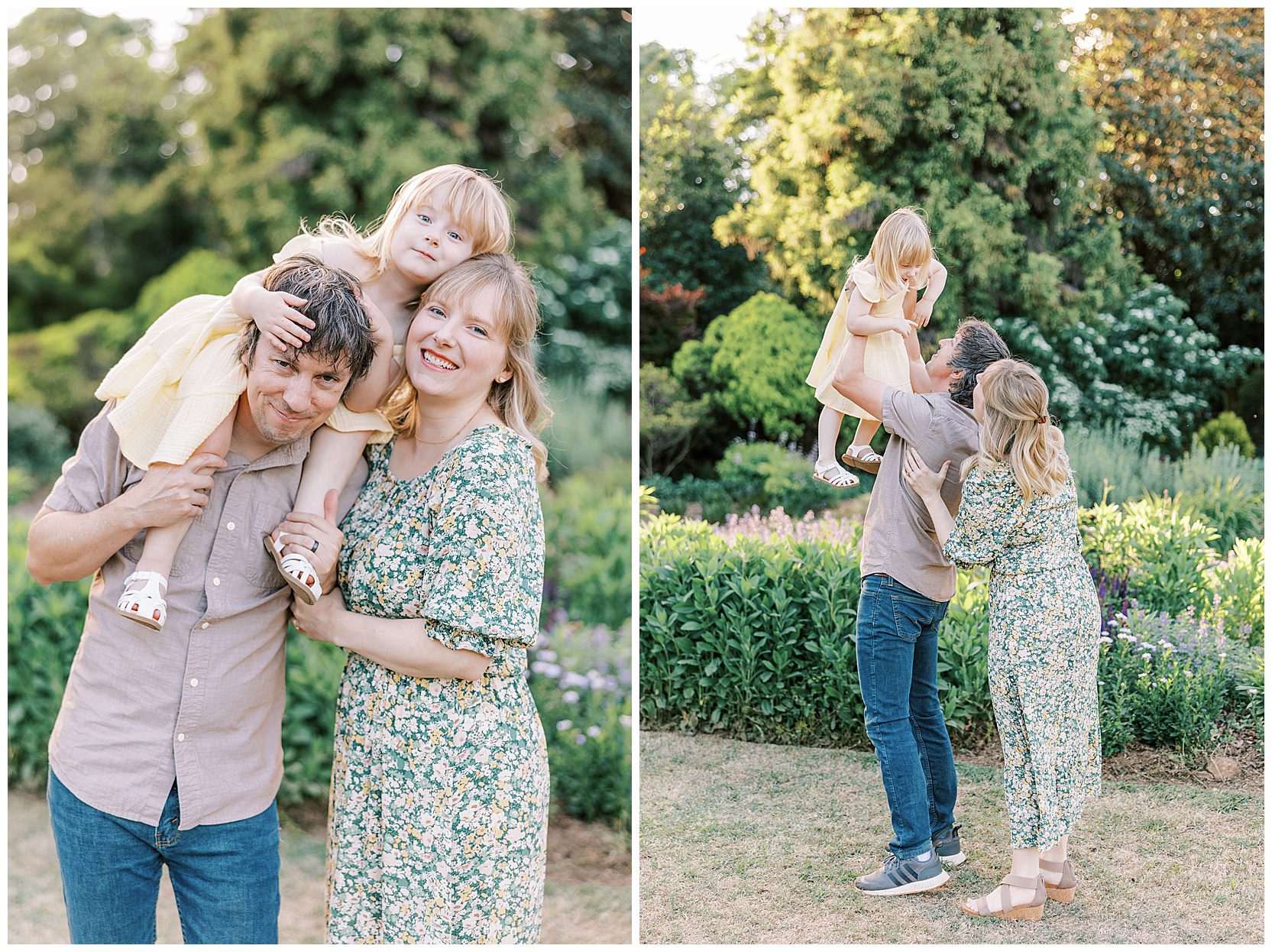 family smiling at camera at ut gardens