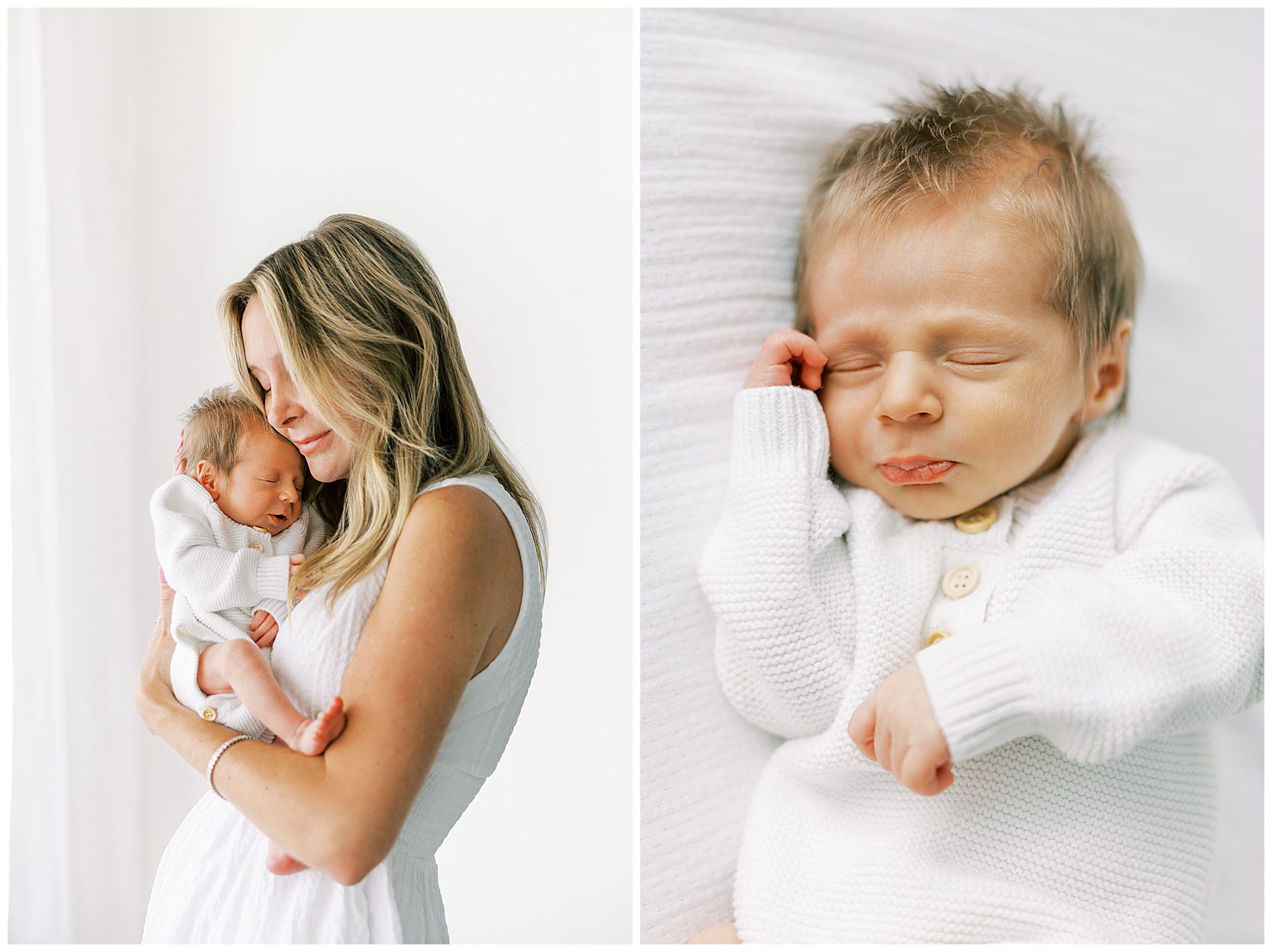 baby sleeping on bed at newborn session