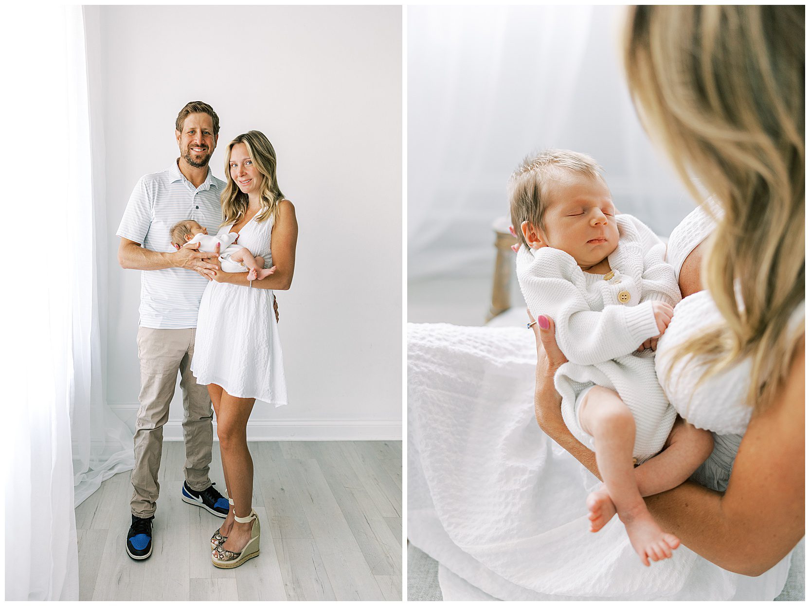 mom and dad holding sleeping baby boy