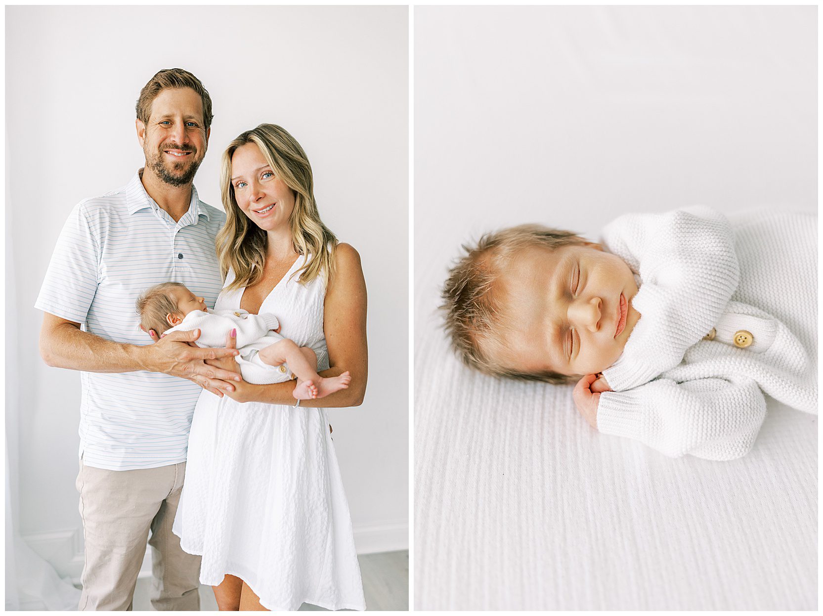 baby sleeping on bed at newborn session