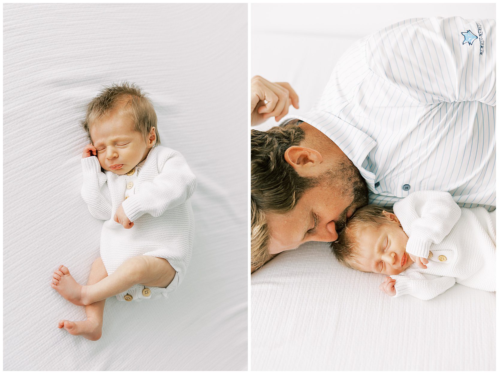 dad laying beside sleeping baby