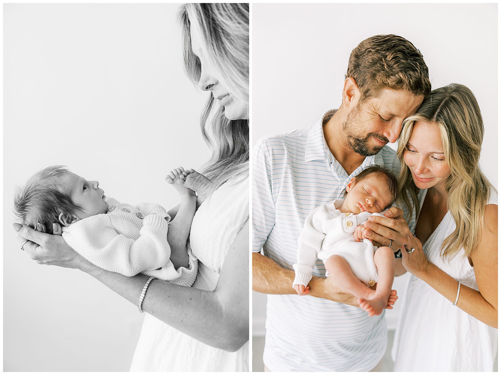 mom and dad holding sleeping baby boy