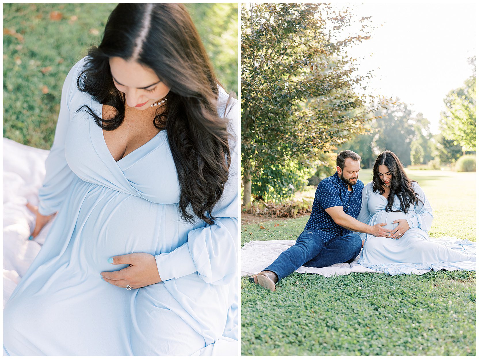 woman sitting on blanket at ut gardens for maternity session