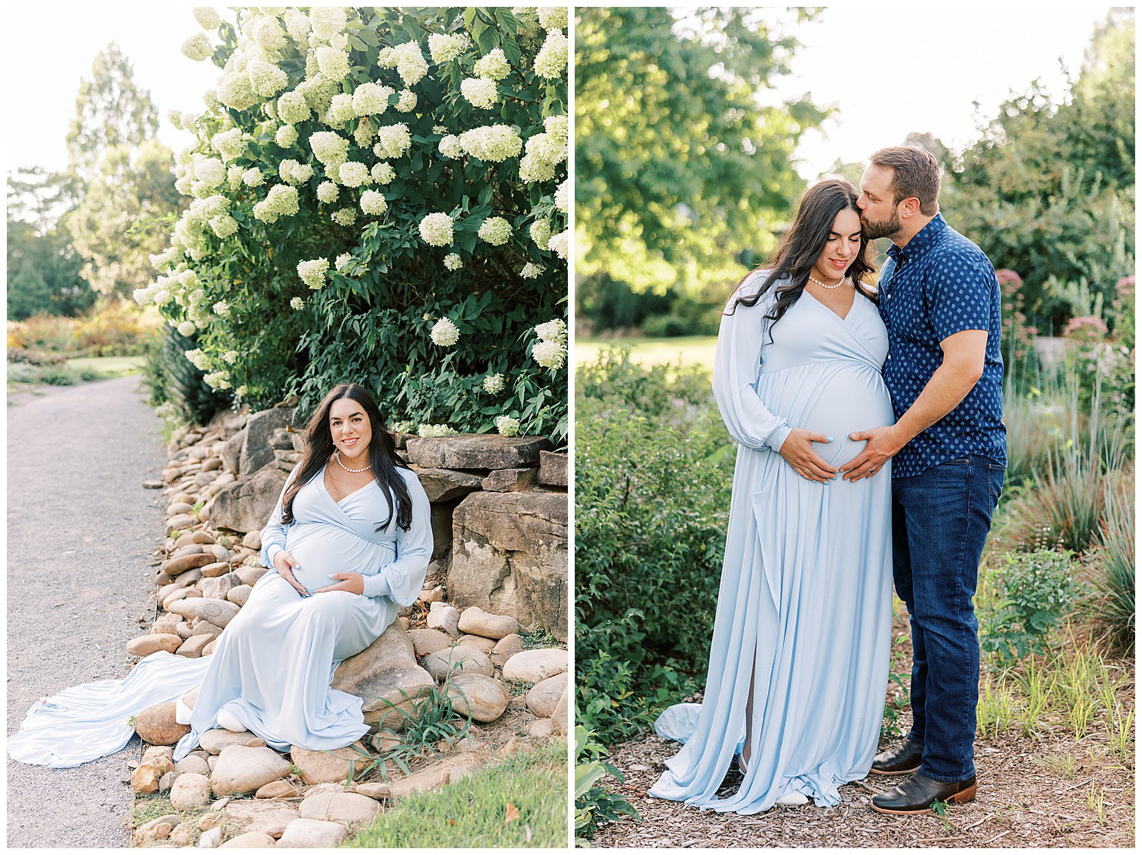 man and woman hugging at ut gardens, expecting first child