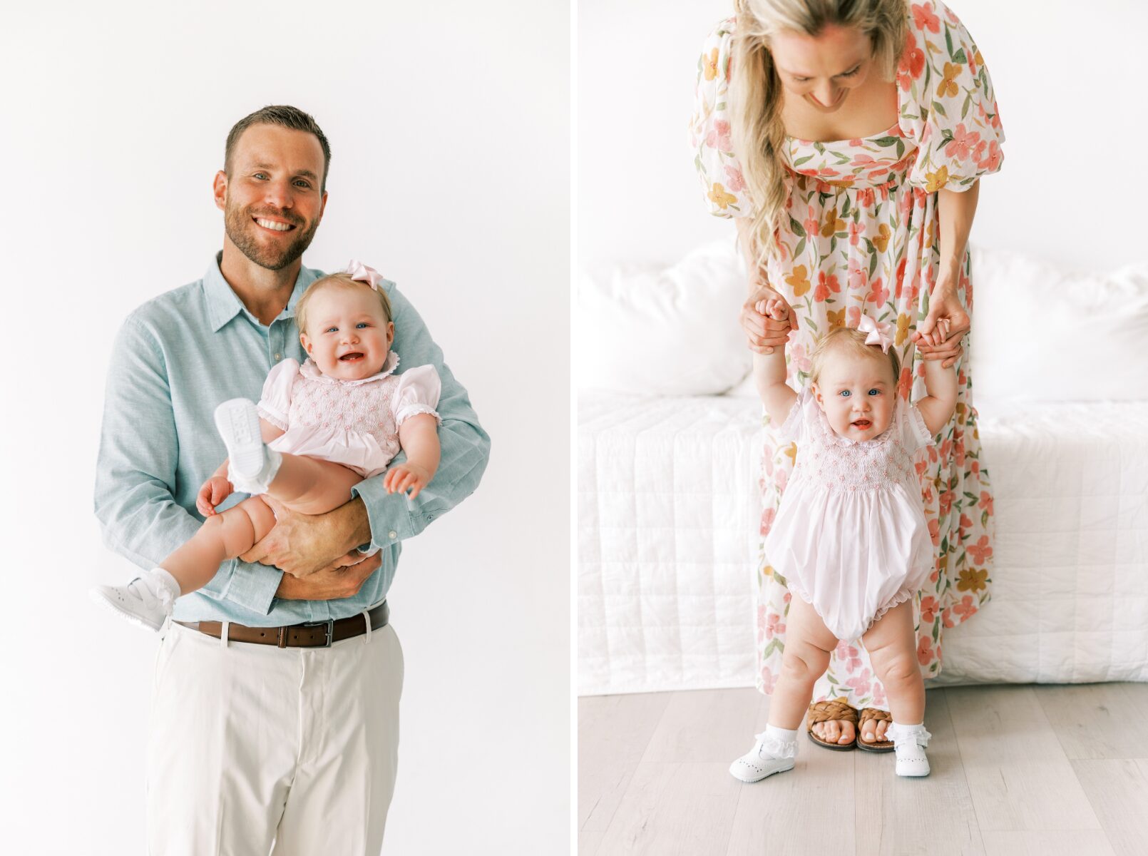 dad holding baby mom with baby standing 
