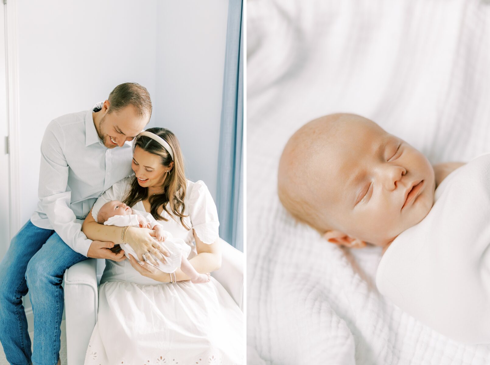 mom and dad looking at baby, baby sleeping
