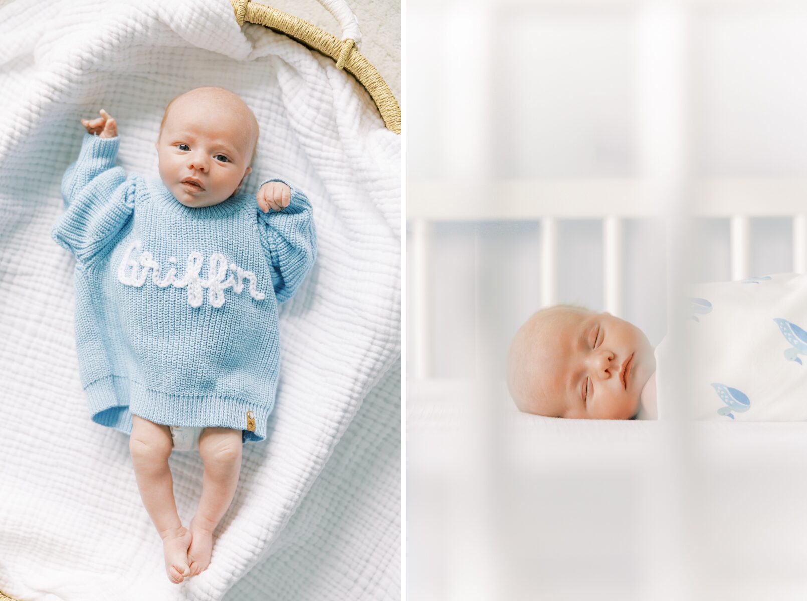 baby with sweater, baby in crib