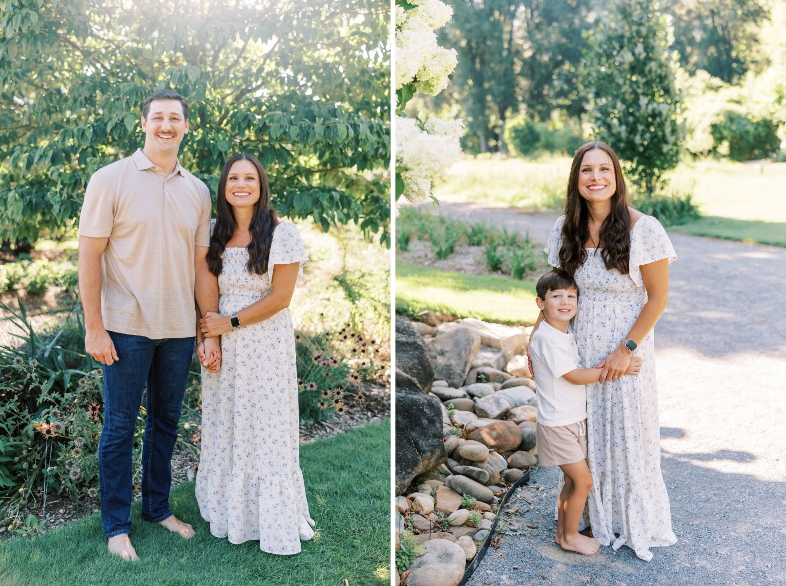 mom and dad holding hands, mom and son hugging