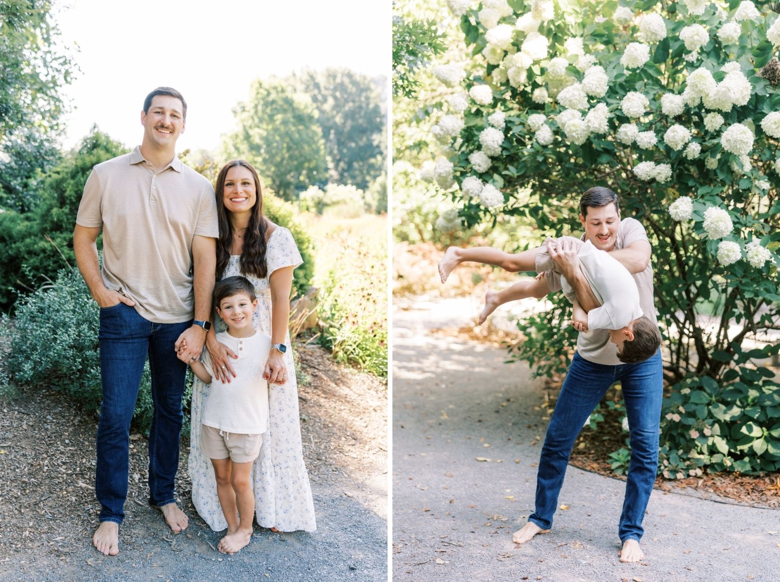 all three looking at camera, dad flipping son 