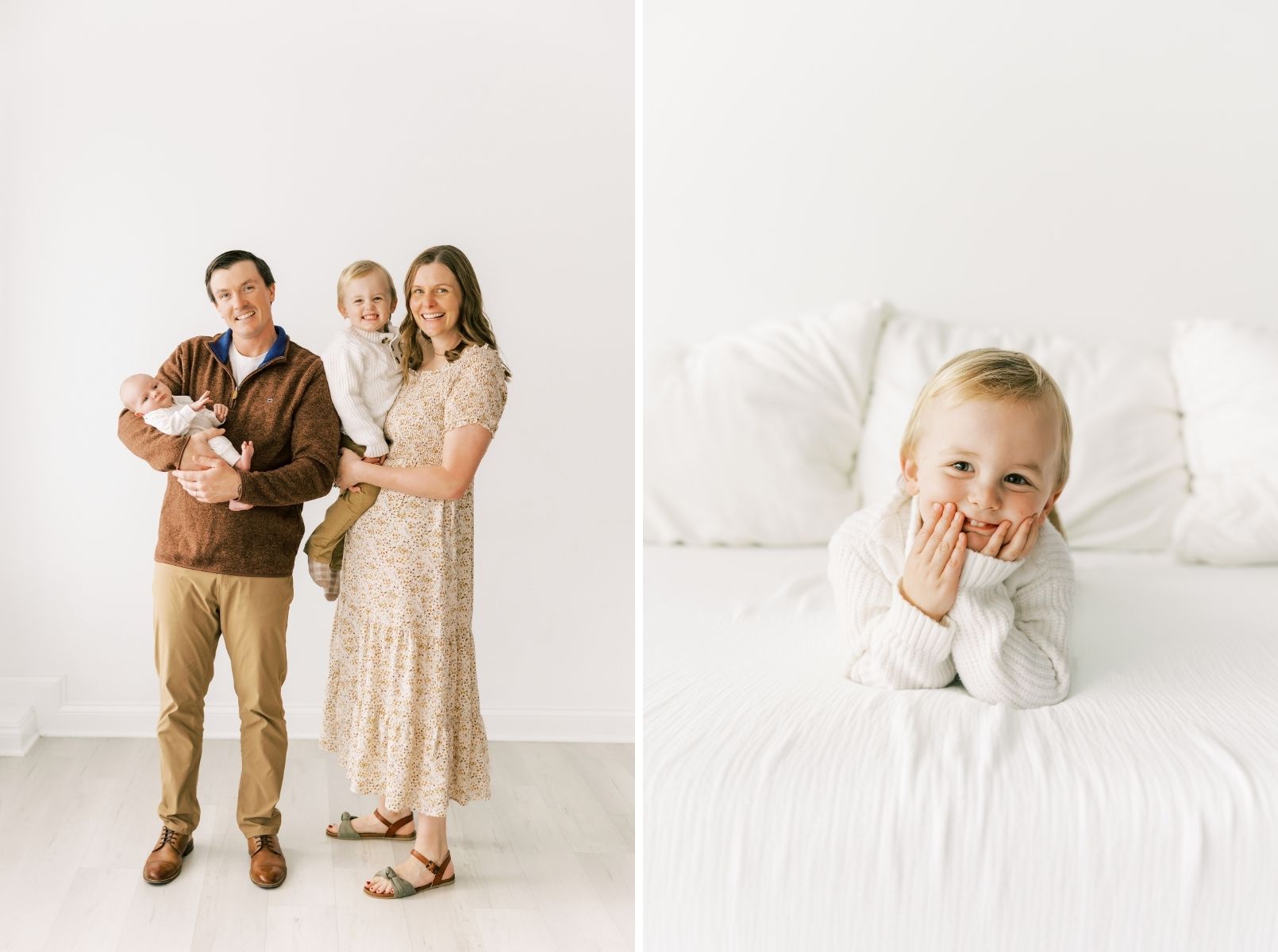 family picture, little boy laying down with hands on face