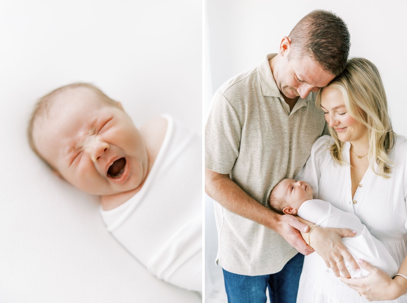 baby yawning, mom & dad looking at baby