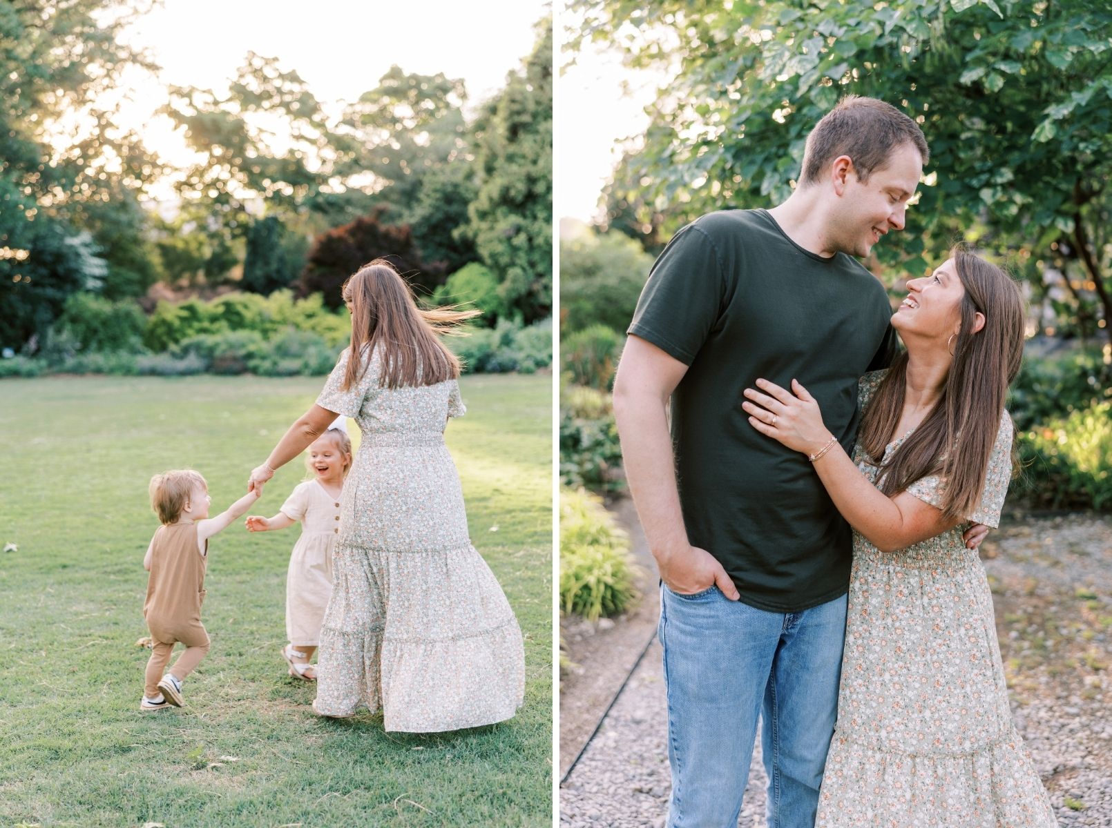 mom dancing with little kids, mom and dad looking at each other