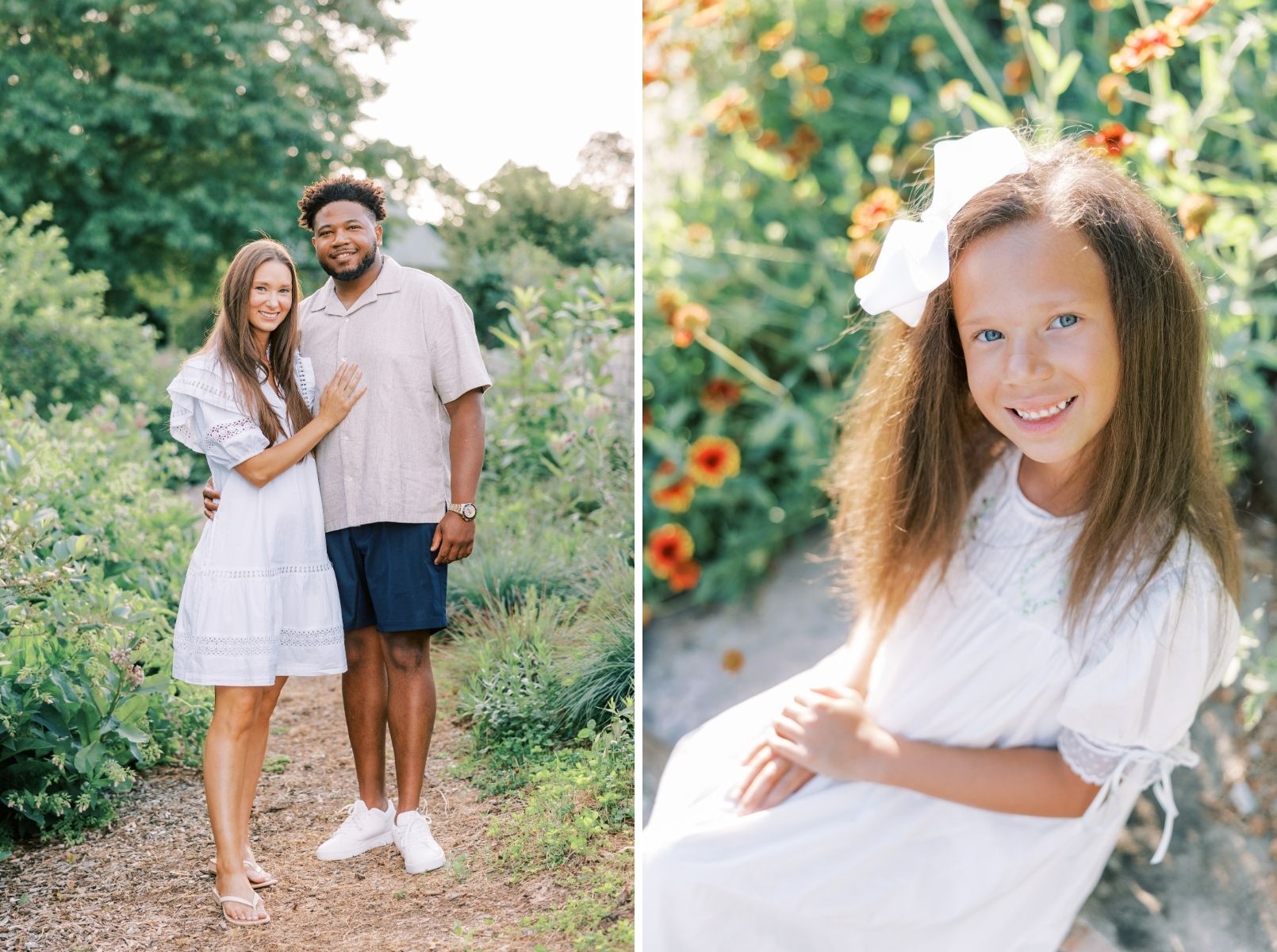 mom and dad looking at camera, big sister looking at camera
