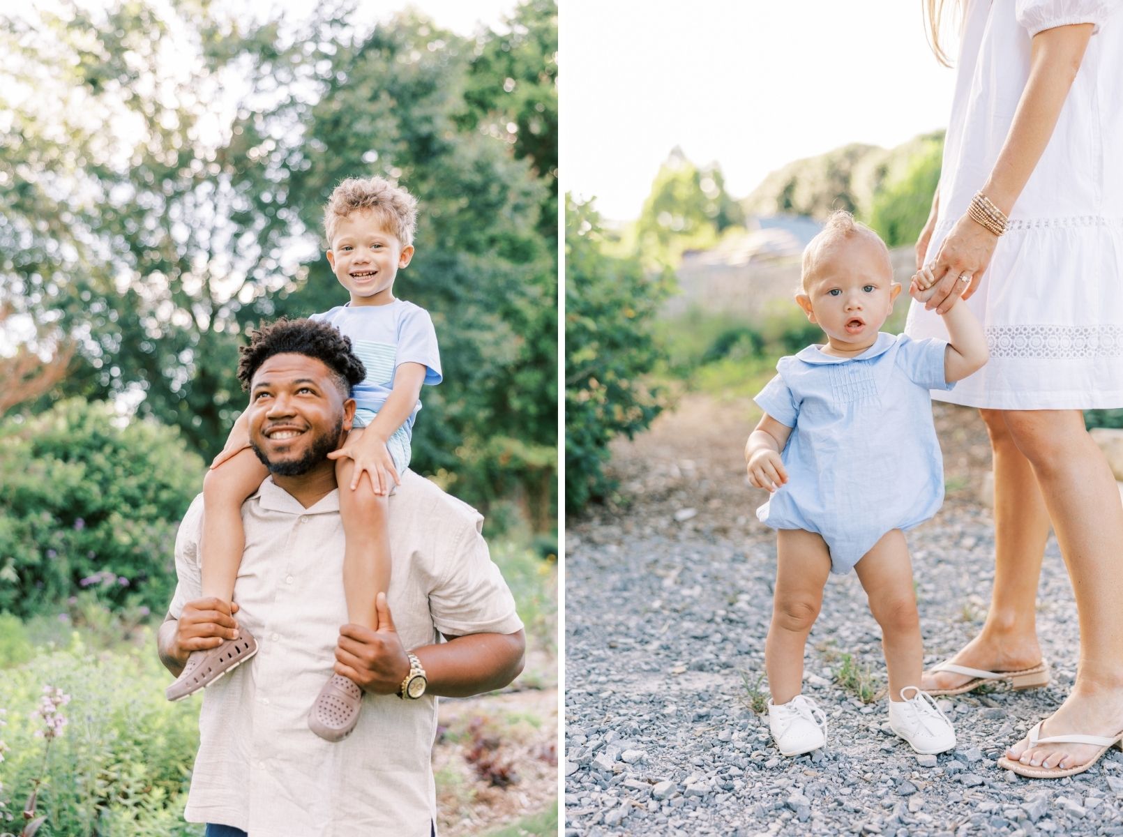 middle boy on dad's shoulders, little brother looking at camera
