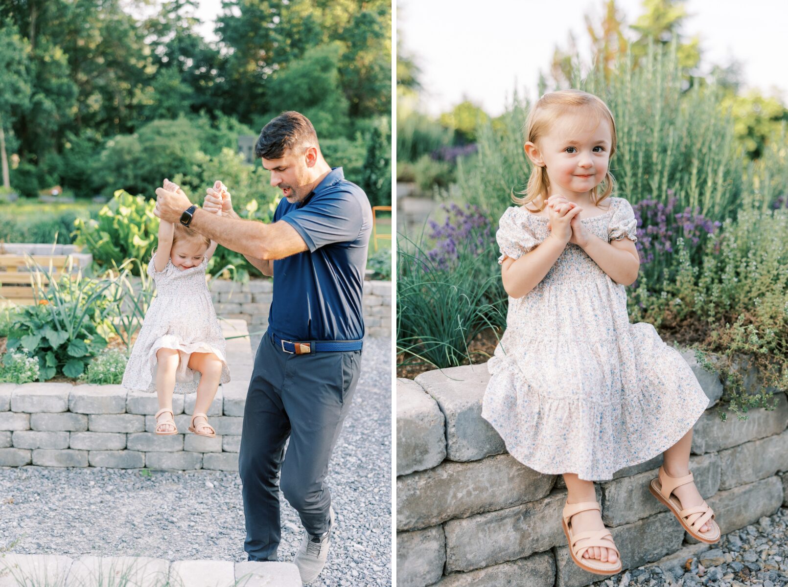 dad swinging little girl, little girl smiling at camera