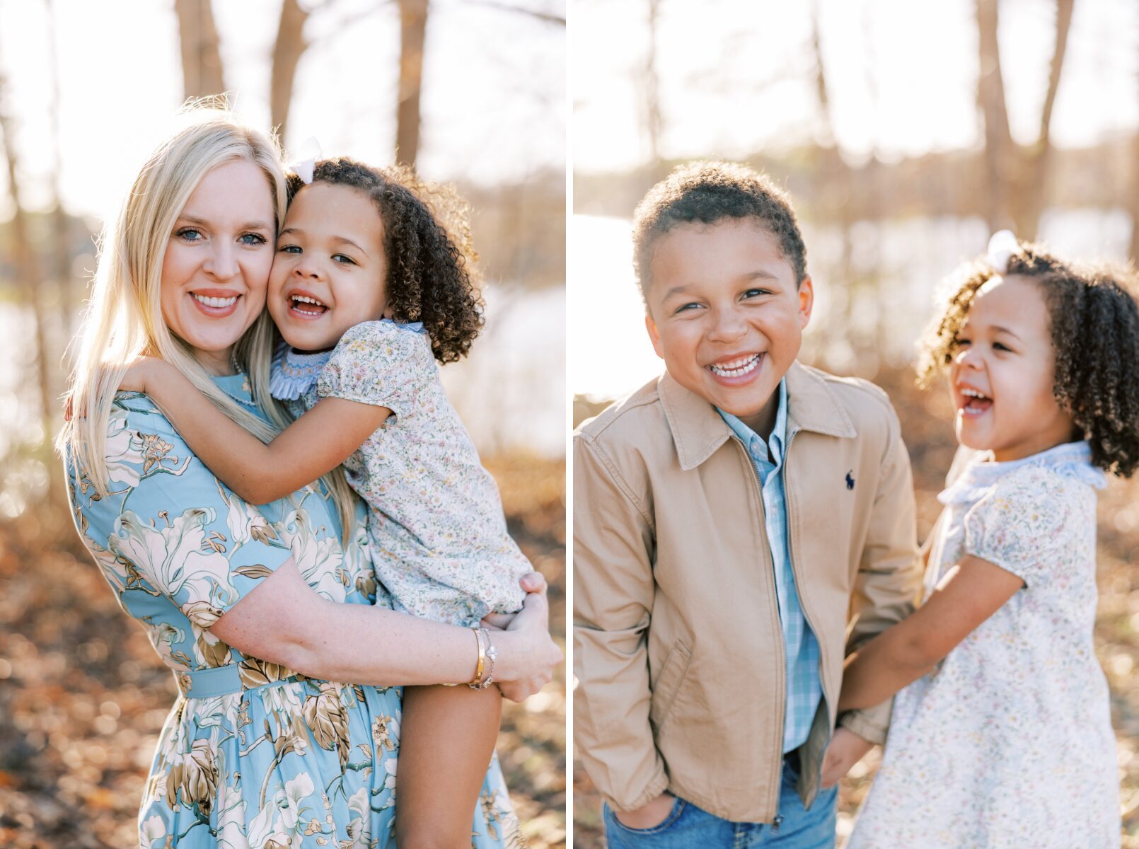 mom holding daughter, kids laughing 