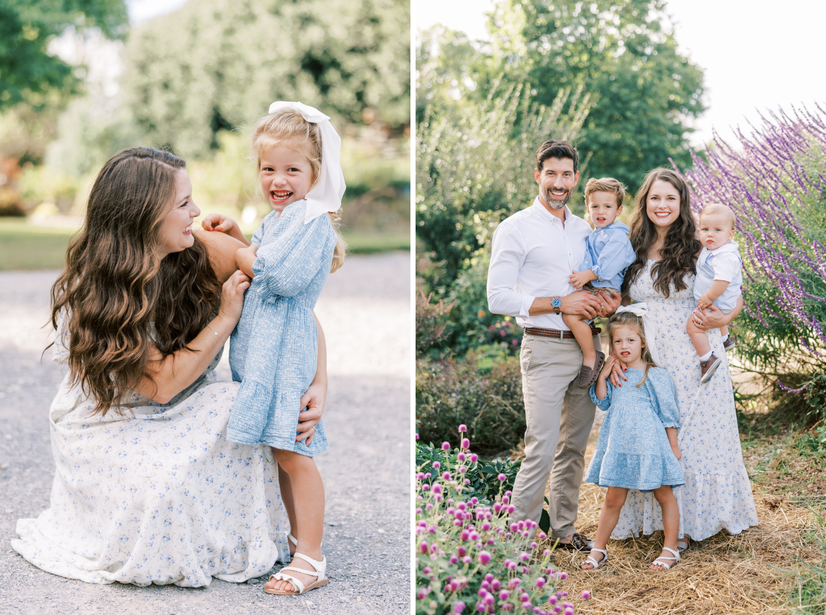 mom with little girl, family smiling at camera