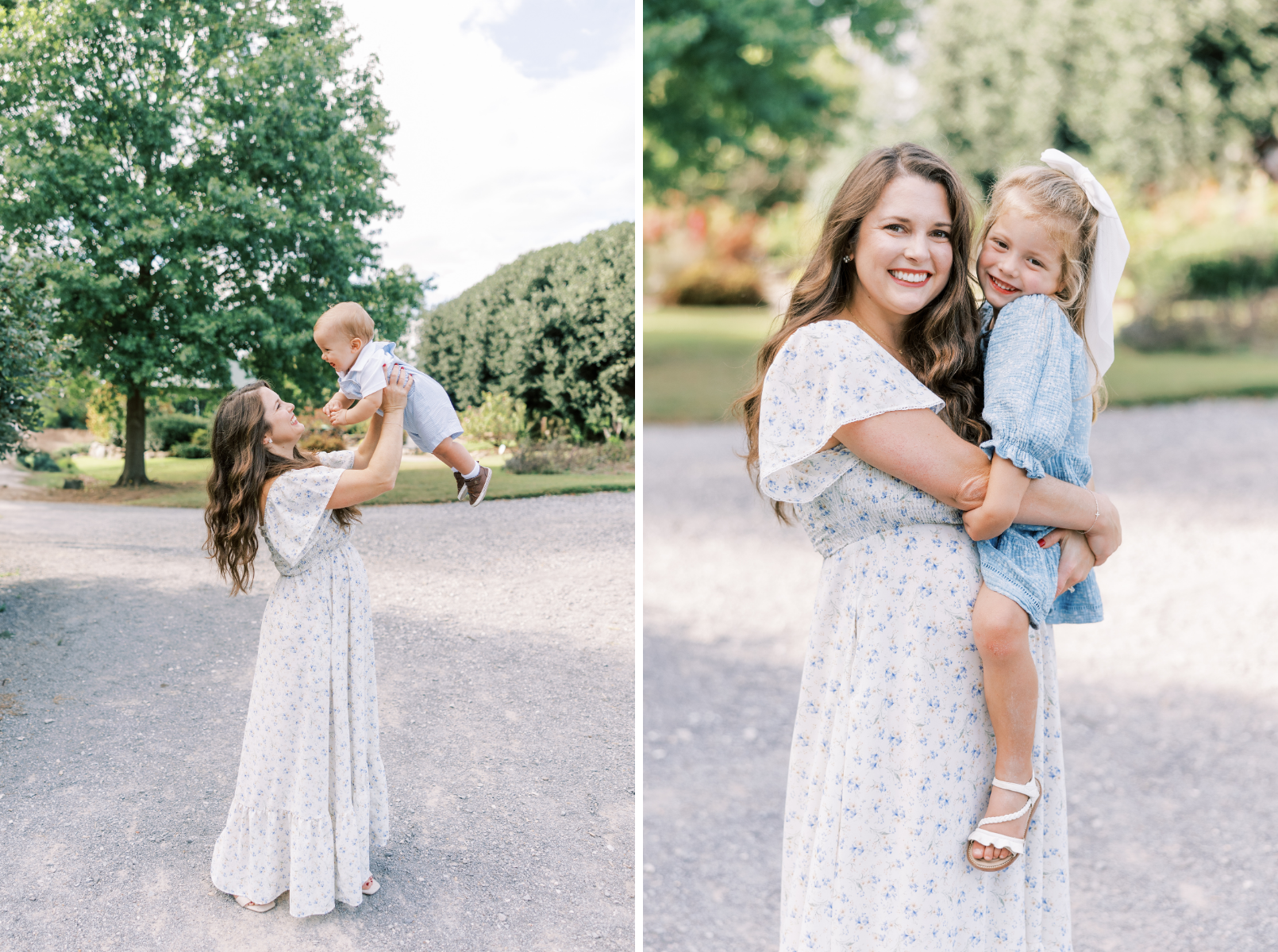 mom holding little boy in air, mom holding girl