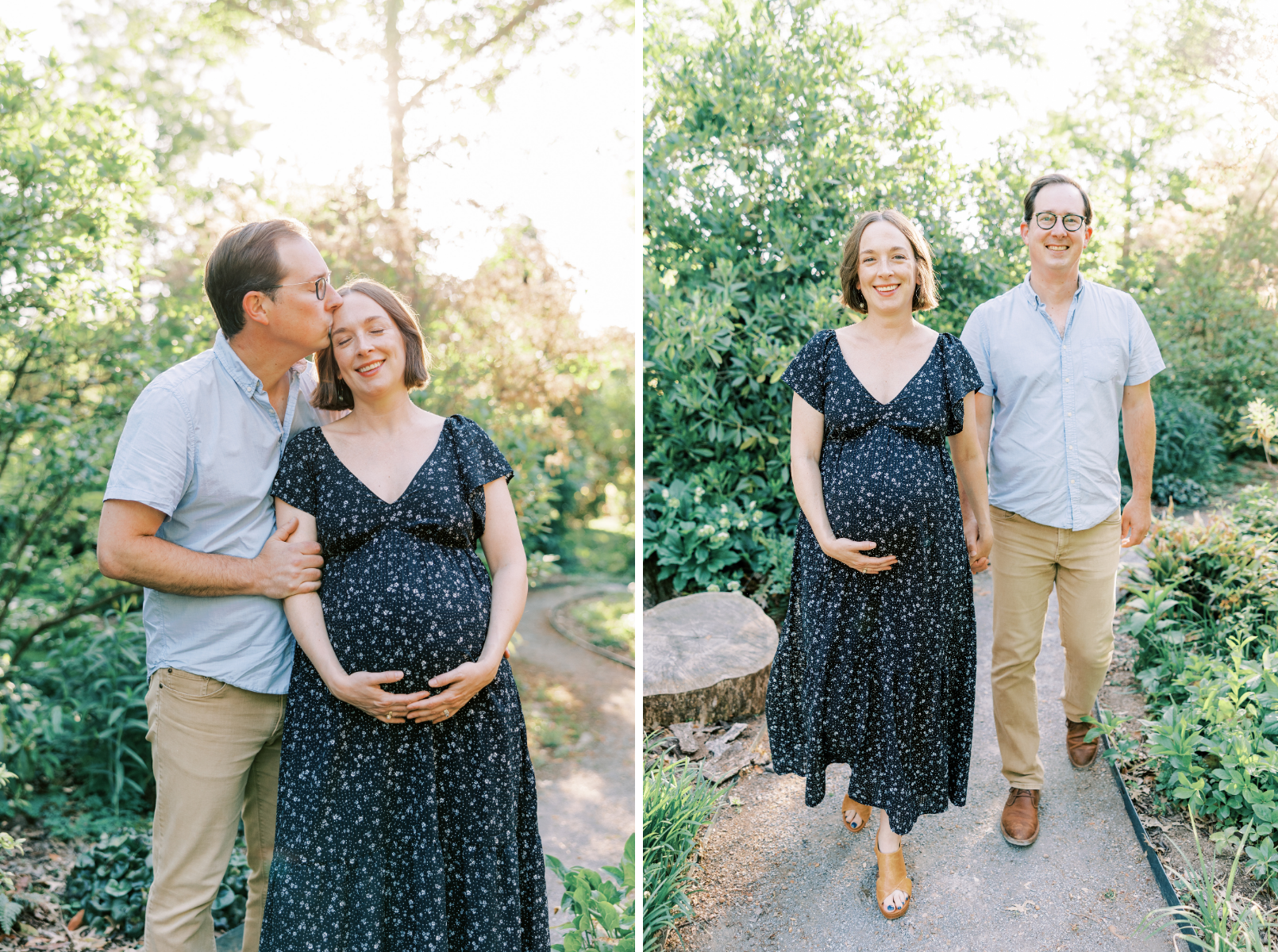 dad kissing mom's head, walking holding hands smiling at camera