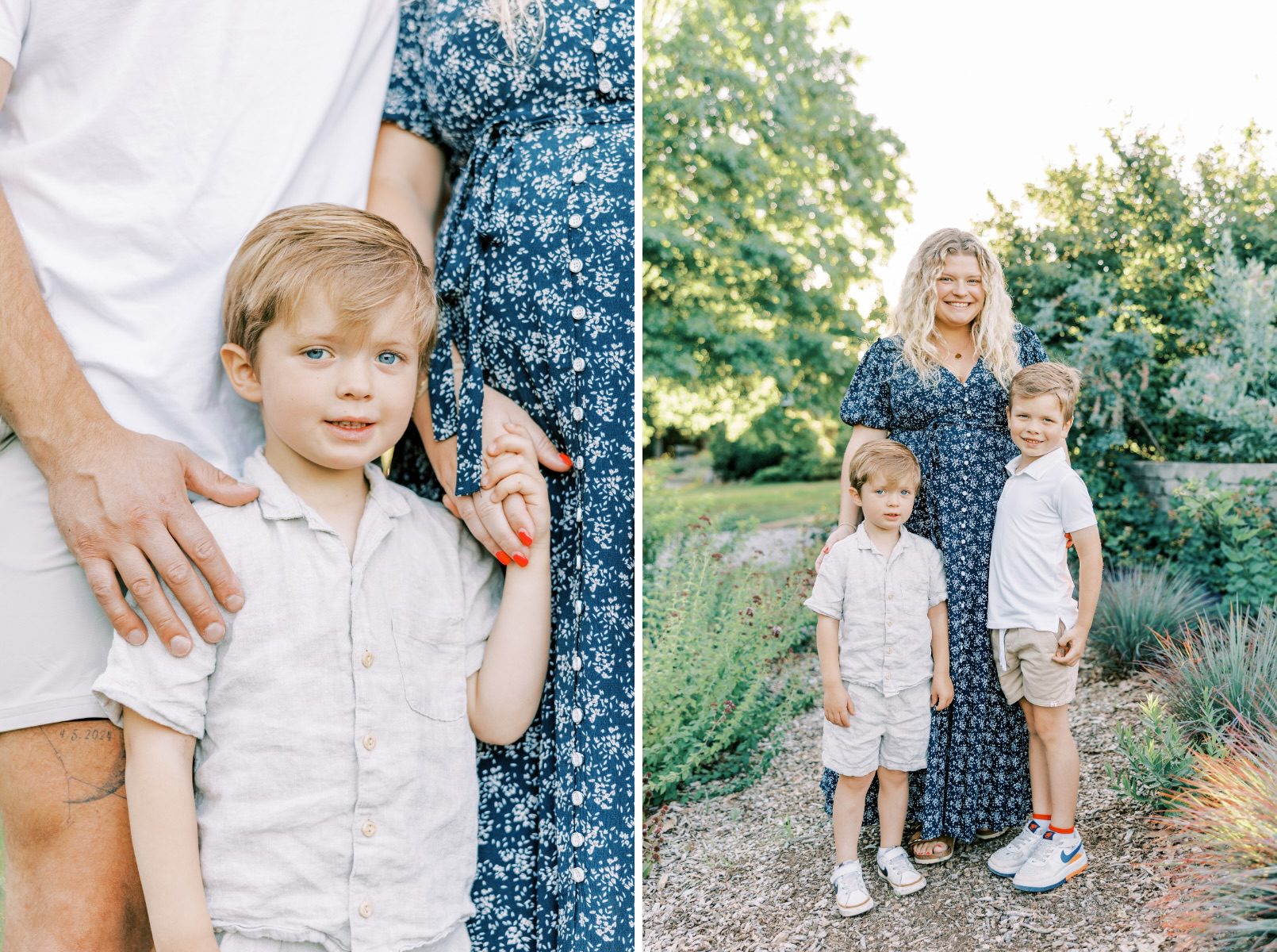 boy smiling at camera, mom with boys smiling at camera